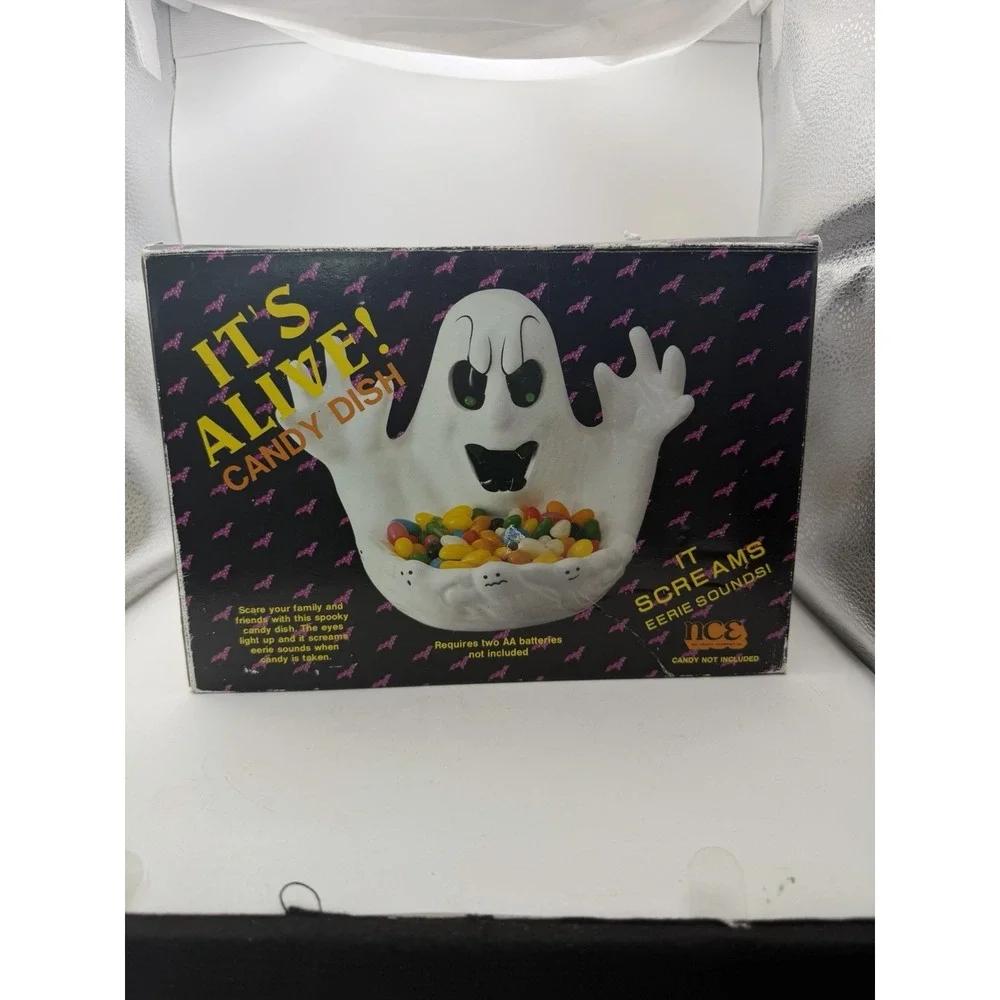 Vintage NCS 1993 Halloween Ghost Ceramic Light Up Figurine Box Tested Works